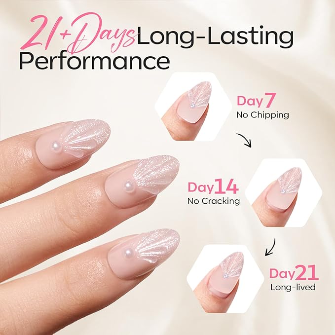 Modelones French Tip Press on Nails Almond, Short Almond Fake Nails, Semi-Transparent Soft Nail Kit with Nail Glue Adhesive Tabs Nail File, Spring Nails Press Ons 30Pcs 15 Sizes, Shell Pearl