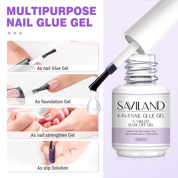 SAVILAND Gel Nail Glue with Lamp: U V Nail Glue Gel DUO for Nails Tips 15 ML and U V Light for Nails Fast Curing Gel Extension DIY Manicure Art Home Salon Gift