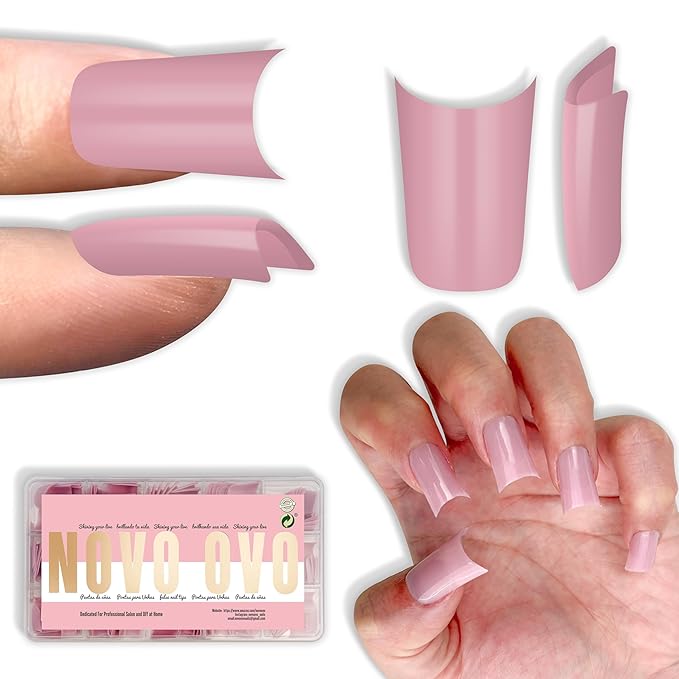 NOVO OVO Short Duck Nail Tips 240Pcs - Solid Berry Pink Soft Gel Flare Duck Feet Nails for Wide Nail Beds, Thick Full Cover False Nail Press Ons, Pre-Shaped Y2K Style Manicure (15 Sizes)