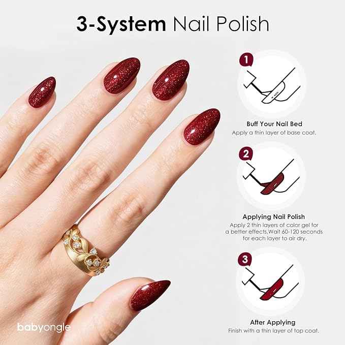 Shimmer Red Nail Polish, 14 ML Quick Dry Nail Polish for Nail Art DIY Manicure at Home, Chip Resistant Nail Lacquer for Nail Art Varnish, Long Lasting, BOG125