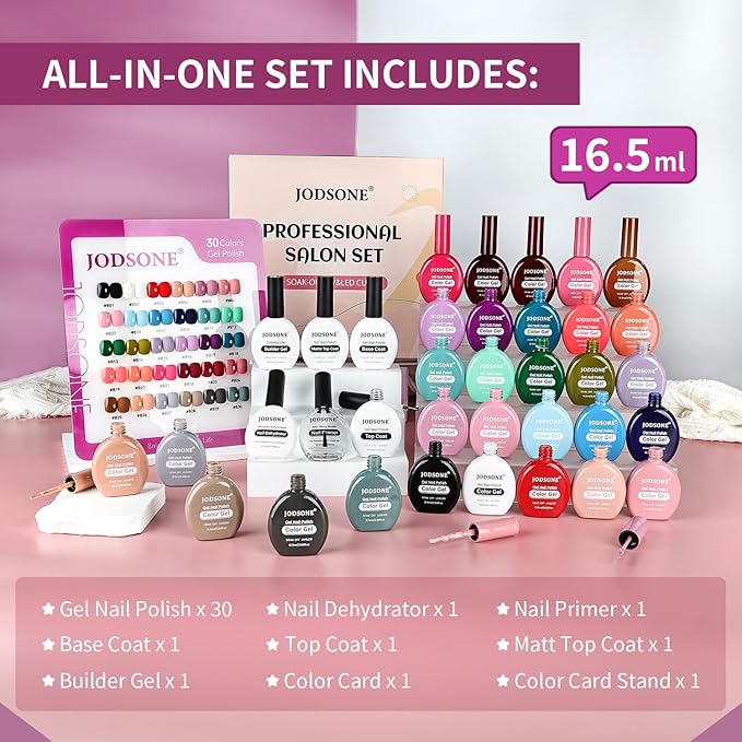 JODSONE 30 Colors Gel Nail Polish Set Same Color Same Bottles 6 PCS of Functional Gel Polish