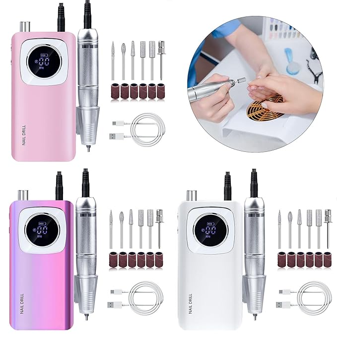 45000RPM Electric Machine Set With LCD Screen File Machine For Acrylic Gels Nails Manicures (White)