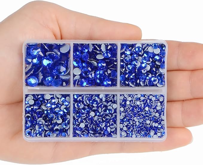 4000Pcs Hot Fix Round Crystals Gems Glass Stones Hotfix Flat Back Rhinestones (Sapphire)