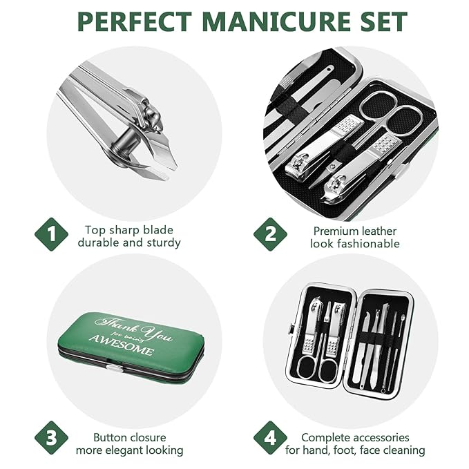 Therwen 24 Sets Mother's Day Gift Manicure Set Stainless Steel Nail Clippers 8 in 1 Grooming Nail Kit Employee Appreciation Gift Professional Pedicure Tool for Women Coworker Personal Care(Green)