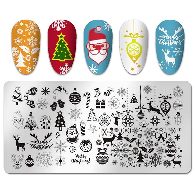 SILPECWEE 6pcs Christmas Nail Stamping Plate Nail Stamp Snowflake Elk Winter Nail Stencils Nail Art Stamping Kit Holiday Manicure Template