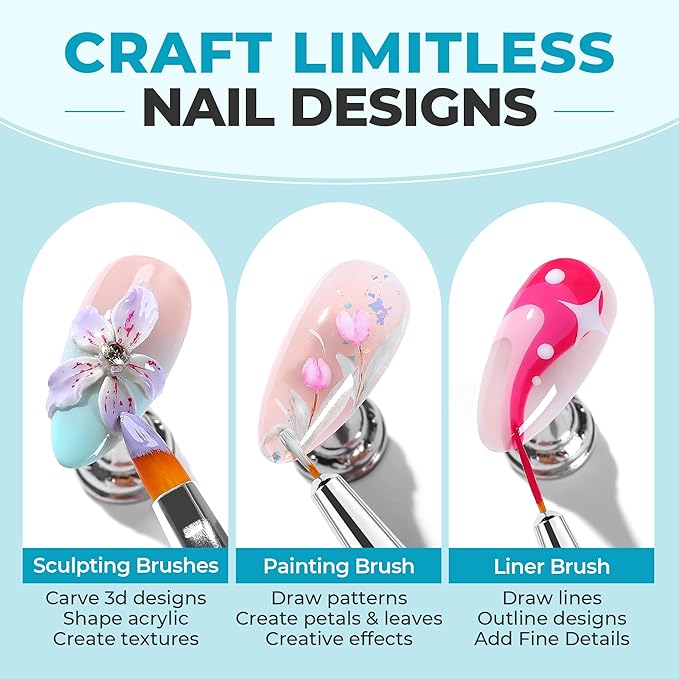 UNA GELLA Nail Art Brushes 6PCS Blue Color Nail Art Design Set with Nail Polish Extensions Gel Brush Christmas Liner Builder Nail Gel Pens Multi-Size Dotting Tools for DIY Home Salon Manicure Design