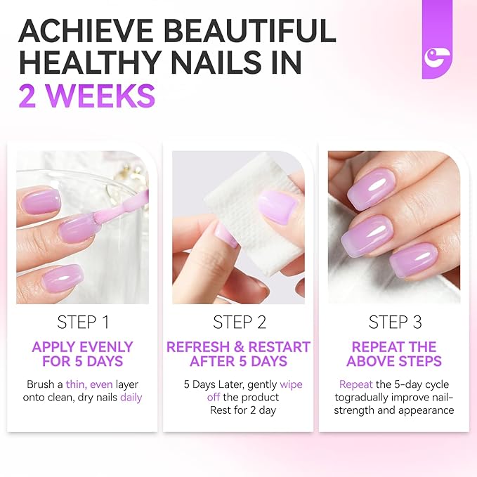 Nail Strengthener and Ridge Filler for Women: Milky Purple 15ml Protein Nail Hardener Extra Strong and Growth for Damaged Nails - 6 in 1 Natural Nails Polish Hardener for Home Salon Women Daily Care