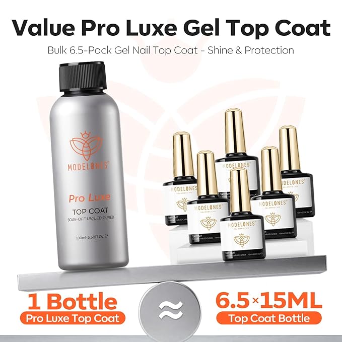 modelones Gel Top Coat, 100ml No Wipe Extra Glossy Gel Nail Polish Long-Lasting High Gloss Bulk Salon Grade Top Coat Refill Clear Nail Polish, for Nail Techs, Manicure Stores & DIY