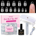 Misssix Short Almond Gel Nail Tips Kit, 360Pcs Pre Etched Clear gel x Fake Nails, Full Cover False Nail 9-in-1 Gel Glue and Portable Mini U V Nail Lamp for Women 12 Sizes