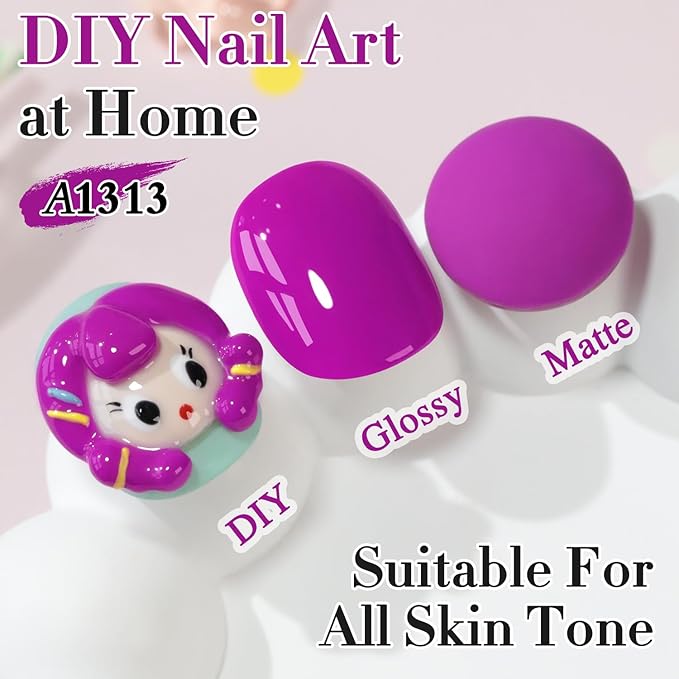 Double Rhythm 0.50 OZ Gel Polish Same Color Same Bottle Golden Round Hema Free Neutral Natural Milky 15 ML Jelly UV Polish Art DIY at Home (Neon Purple-C1313)
