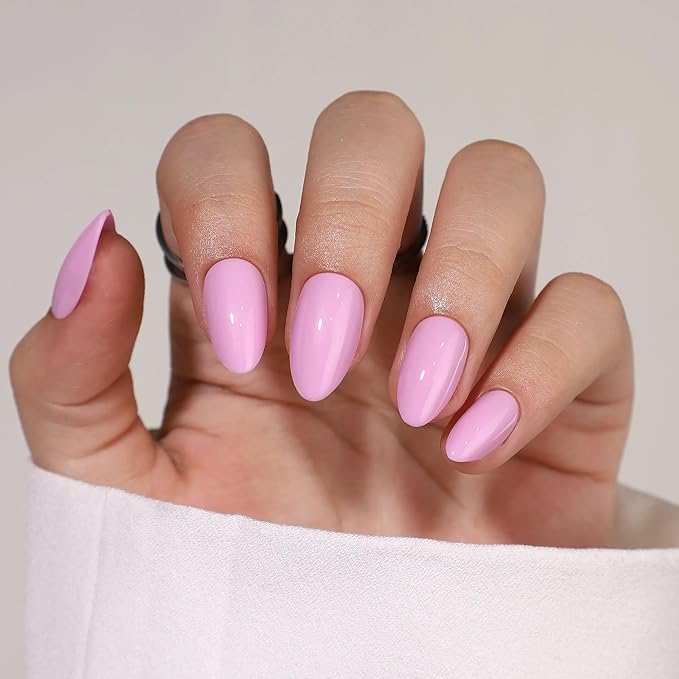 Press On Nails - Pretty In Pink | Pink Medium Almond, UV Finish, Reusable | 32 Nails, 16 Sizes Kit with Glue and Adhesive Tabs I Female Founded