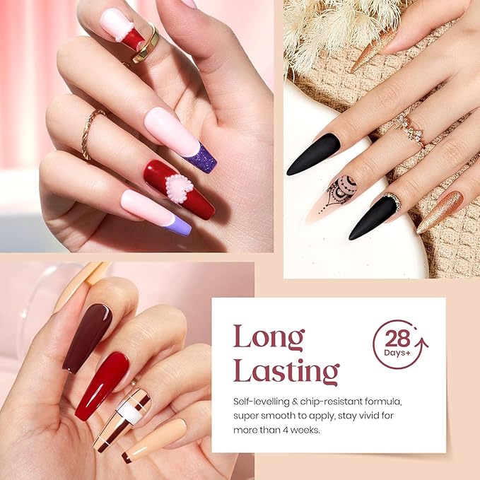 Beetles Gel Nail Polish Set 36 Colors Nail Gel Polish Kit Burgundy Red Blue Green Brown Gold Glitter Pink with Base Top Coat UV LED Needed Manicure Gifts for Women Neutral Elegance