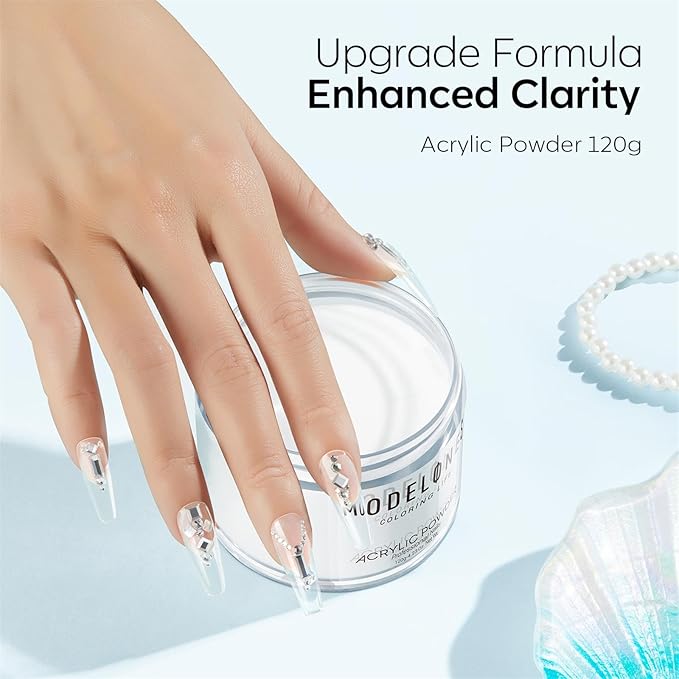 Modelones Acrylic Powder, Upgraded 4.23oz Crystal Clear Nail Acrylic Powder for Nail Art 3D Carving French Nails Extensions, Non-Yellowing, Gifts for Women