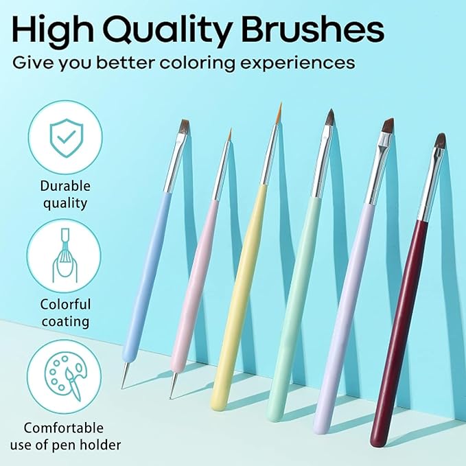 6PCS Nail Art Brushes Set, Nail Brushes for Nail Polish Nail Design Brush Gel Nail Brush for Nail Extension Nail Art Liner Brush Nail Dotting Pen Tool (N6 MKL)