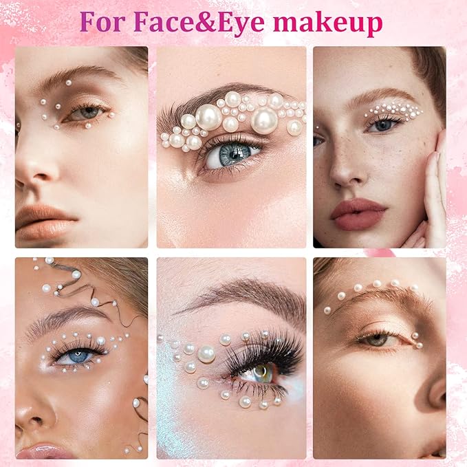 2700 Pcs Flat Back Pearls Kits, 1 Box of Flatback White+1 Box of Beige Small Half Round Pearls with Pickup Pencil and Tweezer for Nail Art Face Makeup Graduation Cap Decorations DIY and Craft
