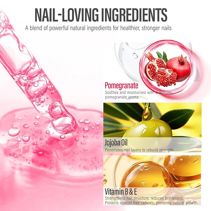 CHUCHU Nail Cuticle Oil Strengthener - Pomegranate Scent Repair Growth Moisturizing Treatment - Natural Jojoba Vitamin B & E for Dry Cracked Nails