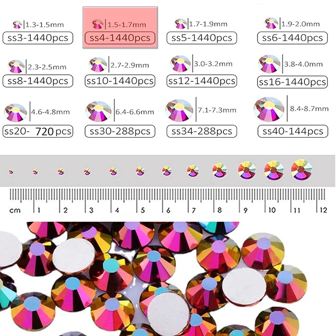 Dowarm 1440 Pieces SS4 Flatback Crystal Rhinestones, 1.5MM for Craft Nails Dance Costumes, Non Hotfix (Metallic Rainbow AB)