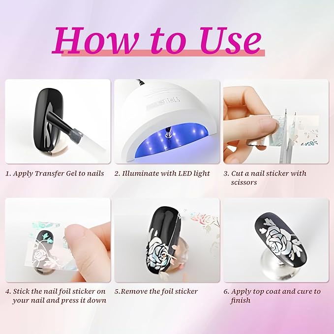 LoveOurHome 30 Sheet White Flower Tranfer Nail Foils Sticker Decorations, Floral Nail Tranfer Foil Stickers Marble Nails Stickers Decals Metallic Fingernail Tip Foil Sheet Gel Acrylic Nails Accessory