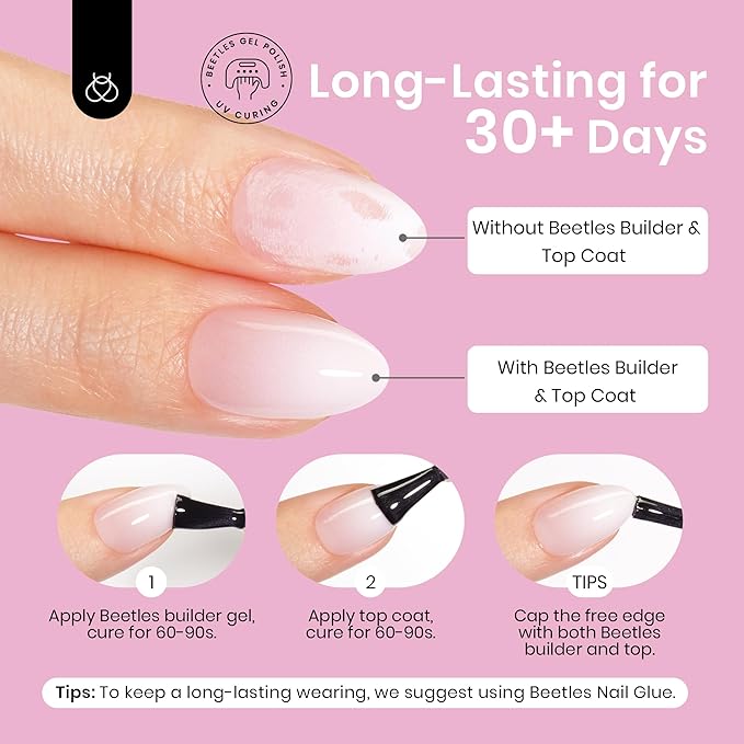 Beetles French Tip Press On Nails, 16 Sizes 224 Pcs Ombre Pink Extra Short Almond Press On Nails 4 In 1 Gel Nail Tips Pre-Applied Primer Base Soak Off Uv Nail Extension Gift for Women