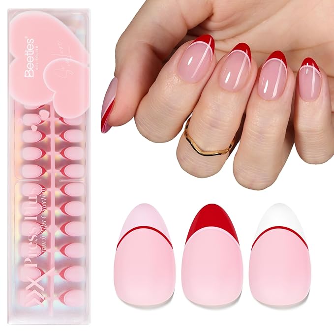 Beetles Press On Nails - Romantic Dream| 3 Colors Short Almond French Tip Press On Nails | 16 Sizes 192 Pcs Natural Salon Quality Spring Gift For Women