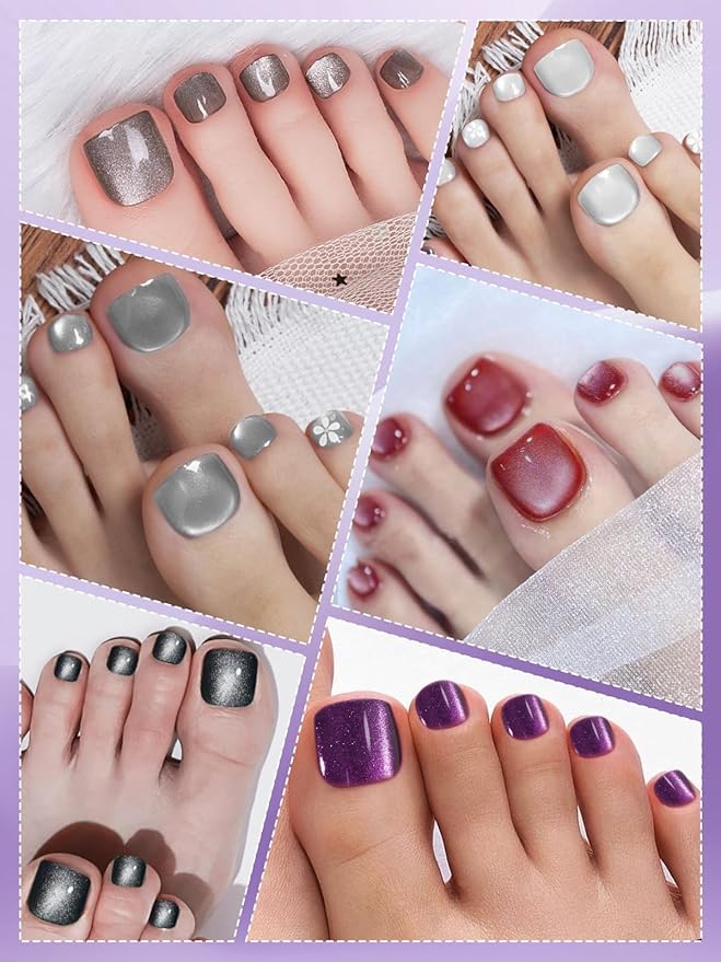 EBANKU Press On Toenails Short Square, 180 Pcs Cat Eye French Toe Nail Tips False Toenails 15 Sizes Press On Nails Purple Red Black White Full Cover Nail Tips with Nail Glue for Nails DIY Salon Home