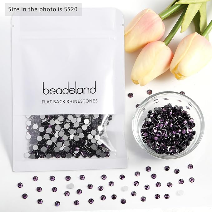 Beadsland 1440pcs Flat Back Crystal Rhinestones Round Gems for Nail Art and Craft Glue Fix, Tanzanite, SS16, 3.8-4.0mm