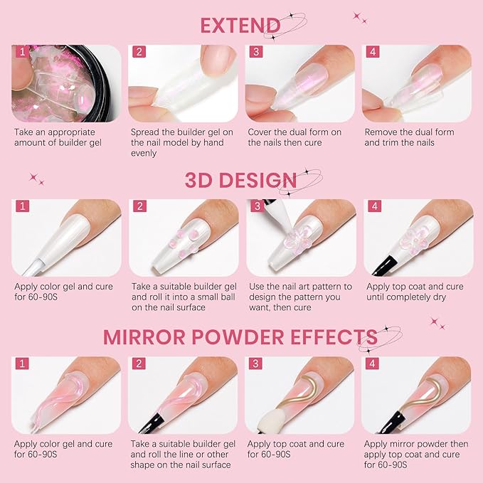 Solid Sculpture Builder Gel, Aurora Pink 3D Nail Gel White Non-Stick Hand Nail Extension Gels for Carving Patterns Decoration Hard Gels for Nails Mnicure DIY at Home 14g(0.49 oz)