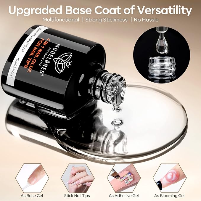 modelones 500PCS Extra Short Oval Round Nail Tips with 3PCS Nail Glue Gel