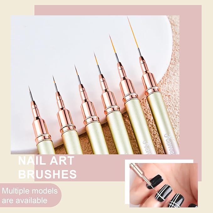 6Pcs Nail Art Liner Brushes, Striping Nail Art Brush for Gel Polish Painting, Thin Detail Brush Fine Drawing Art Design Pen Size 5/7/9/11/15/25mm