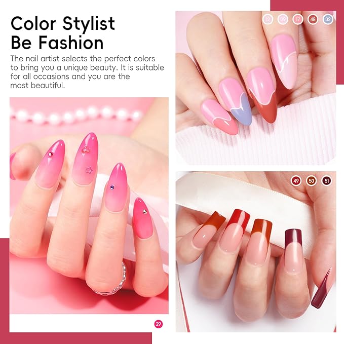 COSCELIA 40pcs Gel Nail Polish Set, 35 Colors Nail Gel polish with 5 Bottles Base and Top Coat White Brown Black Nude Red Orange Winter Spring Colors Nail Art Valentines Day Gifts for Women Girls