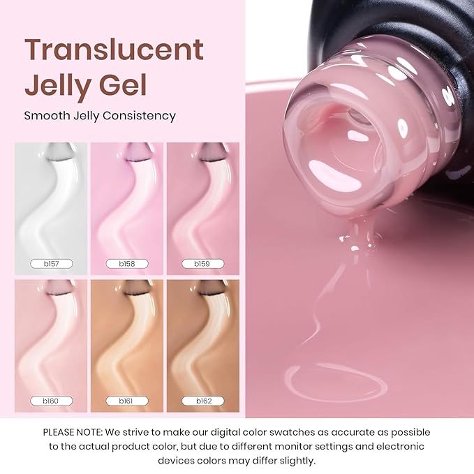 Beetles Sheer Elegance Nude Gel Nail Polish Set - 6 Colors Jelly Gel Polish Kit Milky White Nude Pink Brown Nail Concealer Translucent Effect Soak Off Uv French Nail Art Gift for Women