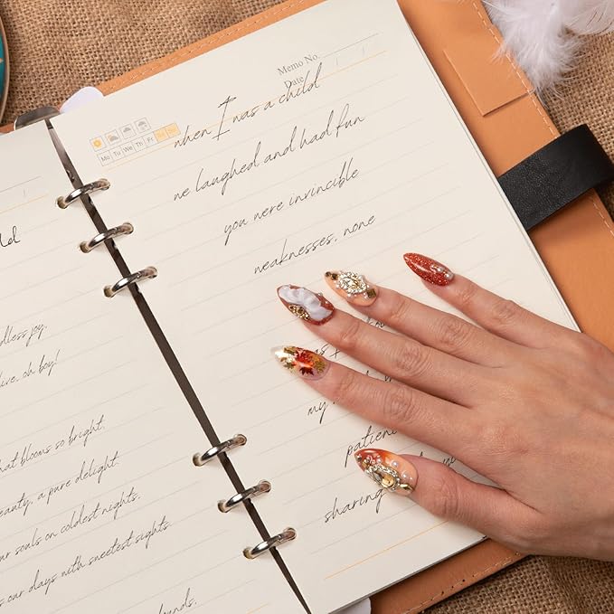 LOVFUL Press on Nails Golden Cascade | Handmade with Full Covered Crystals | Reusable Fake Nails | Almond Regular 1.0 in | H343-L
