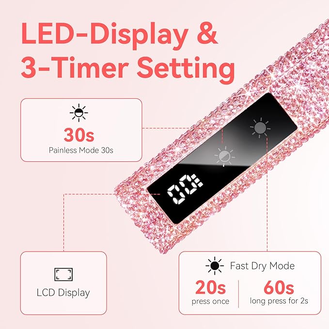 Makartt UV Nail Lamp, Handheld Flash Cure Lamp with Painless Mode 800mAh Rechargeable Portable Nail Light with LCD Display & 3 Timers for Home & Salon DIY(Diamond)