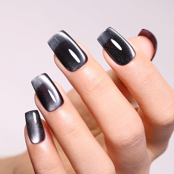 Imtiti Cat Eye Gel Nail Polish, 15ml Black Crystal Glitter Cat Eye Gel Polish With Magnet Dark Gray Magnetic Holographic Galaxy Sparkly Soak Off UV Led Manicure