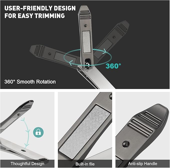 BEZOX Nails Clipper, Ergonomic Toenail and Fingernails Clipper with Non-Slip Design, Professional Finger Nail Clippers for Adults, 2 Pcs Nail Trimmers for Men and Women - Dark