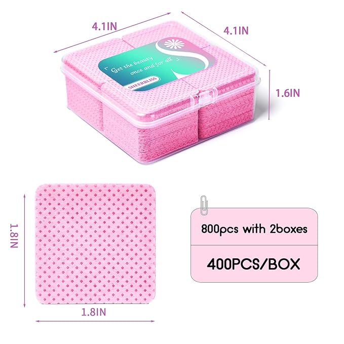800Pcs Lint Free Nail Wipes for Gel Nails with 2-storage Boxes,SHEERBLISS Pink Nail Polish Remover Wipes Super Absorbent Soft Non-Woven for Nail Polish Remover and Eyelash Extension Wipes for Nail Art