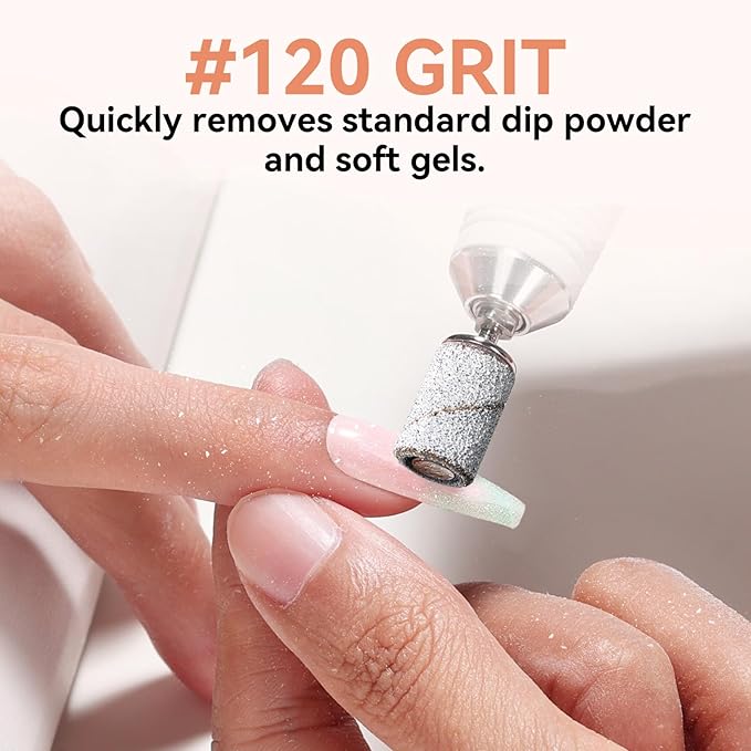 Makartt Sanding Bands for Nail Drill - 100 Pcs Nail File Sanding Bands for Drill Bits #120 Medium Grits for Acrylic Nails Gel Removing and Shaping, Upgrade Thicker Durable Sanding Drill Bit, White