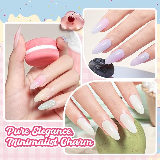 Beetles Fruity Milk Jelly Gel Nail Polish Set - 6 Colors Spring Pastel Gel Polish Kit Pink Purple Blue Peach Nude Green Yellow Sheer Translucent Effect Soak Off UV Nail Art Manicure Gift for Women