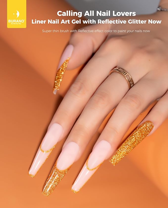 BURANO Gel Nail Polish Liner Nail Art Polish, Silver Gold Painted Gel Nail Design Polish 2 Bottle 8ml, Build in Thin Nail Brush Curing Required LX24 LX29