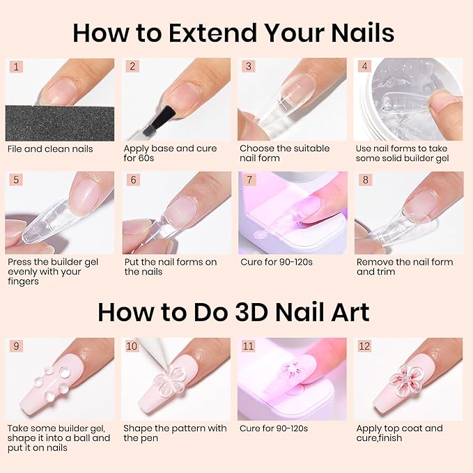 MIZHSE 100g Milky White Solid Builder Gel for Nails, Large Capacity Hard Builder Gels Kit for Nails Sculpting for 3D Art Gel U V LED with 36pcs Dual Form, for Nail Salon Home DIY