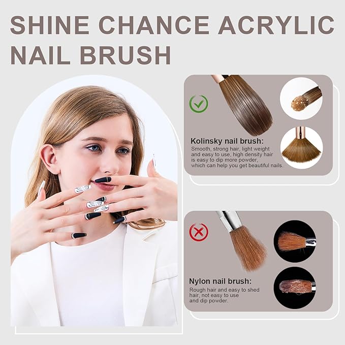 Acrylic Nail Brush Size 6, 100% Real Kolinsky Art Nail Brush for Acrylic Powder Application, Handmade Women Manicure Nail Extension Tool for Professional DIY Home Salon and Beginners