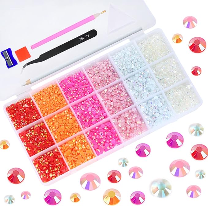 22380pcs Resin Rhinestones Set 3/4/6mm Flatback Stones Glitter Crystal Bulk for Garment Nail Art Decorations Resin Flatback Rhinestones Kit for Nail Crafts Tumbler Round Shape(II)