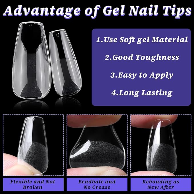 240pc Medium Gel Nail Tips Coffin Fake Nails Clear Press ons Nail, Medium Coffin Nails Tips Acrylic Nails Extension Soft Gel Nails Tip Full Cover False Nail Clear Artficial Fingernail