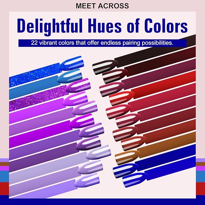 MEET ACROSS 30Pcs Gel Nail Polish Set 22 Colors Gel Polish Kit Nude Burgundy Red Blue Purple Gel Polish for All Seasons Soak Off UV/LED Manicure Gift for Women Girls