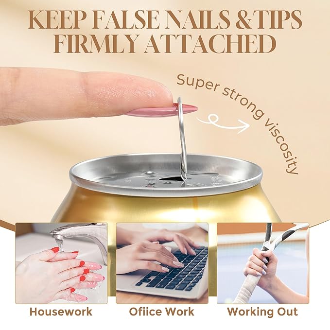 UNA GELLA 6 in 1 Gel Nail Glue for Acrylic Nails Tips 2 Pcs 10ml Super Strong Nail Glue Long Lasting Brush On Nail G el Glue Curing Needed U V for Base Coat, Soft Gel Nail Tips, Clear Press on Nails