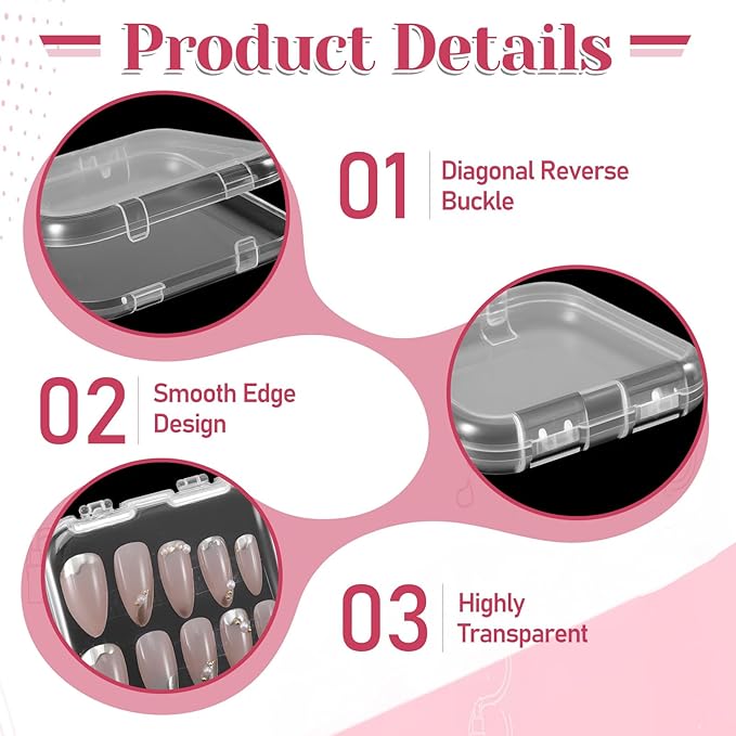 36PCS Press on Nail Boxes with Nail Tape Adhesive Double Sided Tape Acrylic Nail Display Box for Storage Nail Tips Press on Container Nail Art