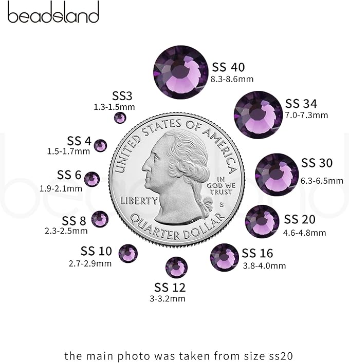 Beadsland 1440pcs Flat Back Crystal Rhinestones Round Gems for Nail Art and Craft Glue Fix, Tanzanite, SS16, 3.8-4.0mm