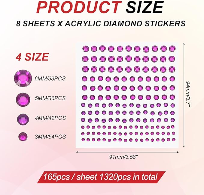 PATIKIL 1320 Pcs Acrylic Gem Sticker, 4 Size 3/4/5/6mm Self Adhesive Rhinestones Face Gem Stones Bling Jewelry for Nail Art Craft Clothes DIY Makeup Decoration Party, Dark Purple