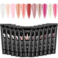12 Colors Poly Gel Kit, Clear White Nude Pink Shiny Glitter Builder Gel Set, Quick Nail Extension, Professional Salon Supplies