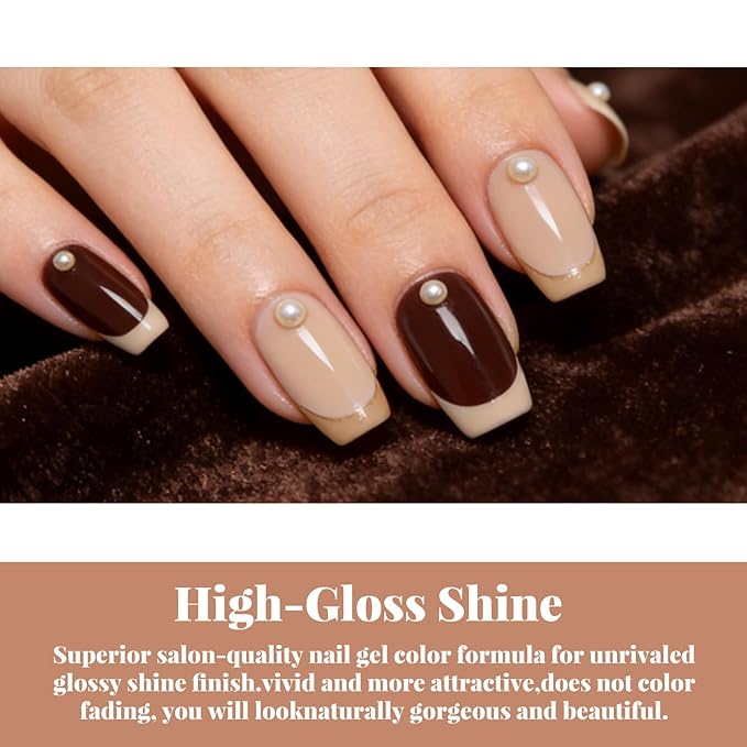 JR Light Brown Gel Nail Polish Set, 16ml Full Size Bottle 6 Colors Brown 9D Cateye Glitter Nail Gel Polish Gift Soak Off Led Nail Art Kit Salon DIY Colorful Bottle G